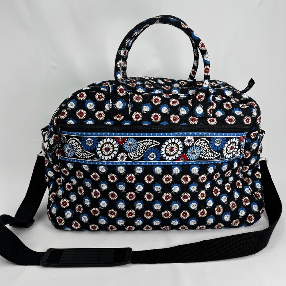 Vera Bradley Blue Night Owl Overnight Duffel Bag Xtra LG 20" x 12" Luggage Tote - Picture 1 of 12
